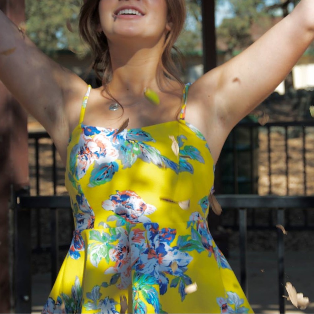 Nordstrom Yellow Floral Peplum Top